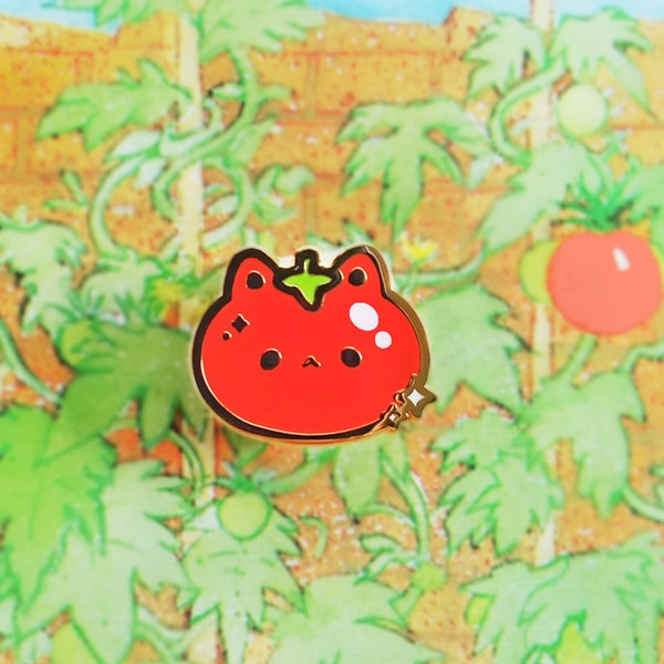 Tomate Cat Enamel Pin • Skurrile Purrmato Gemüse Brosche • Süßes Emaille Pin Set • Geschenke für Freunde • Kawaii Food Pins für Kinder • Lustige Früchte