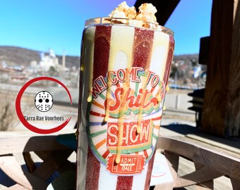 22oz metal popcorn tumbler with popcorn butter drip and lid