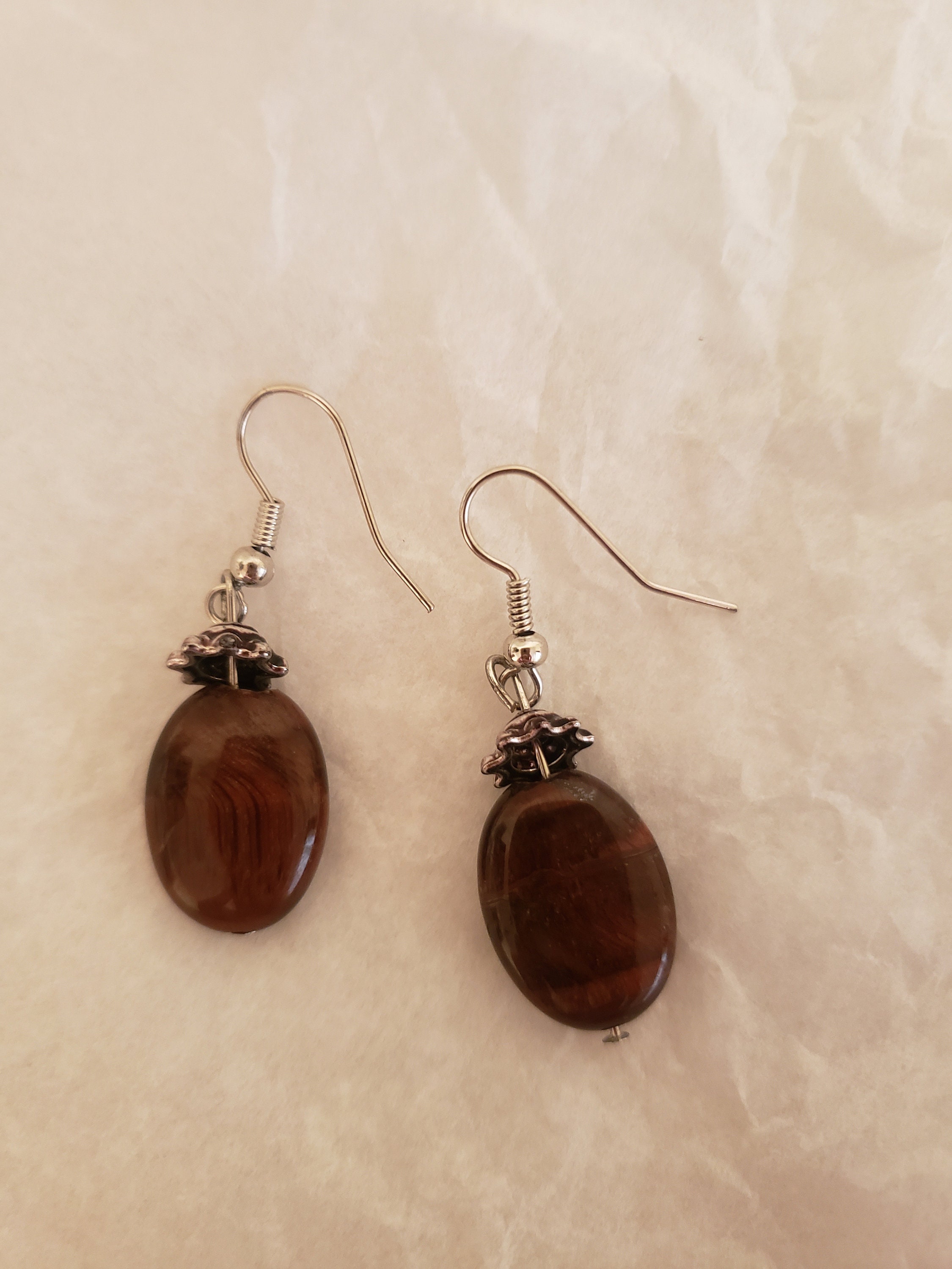 Silver Brown Beaded Earrings Etsy