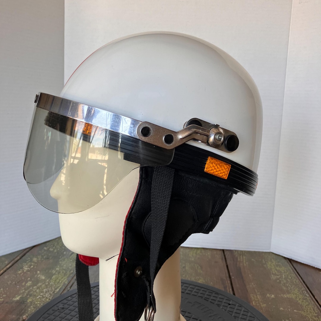 1950 motorcycle helmet Vintage 1950s Motorcycle Half Helmet With Visor & Ear Covers
