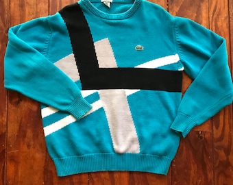 LACOSTE Vintage 70s Made in France Men's Wool Long Sleeve V-neck