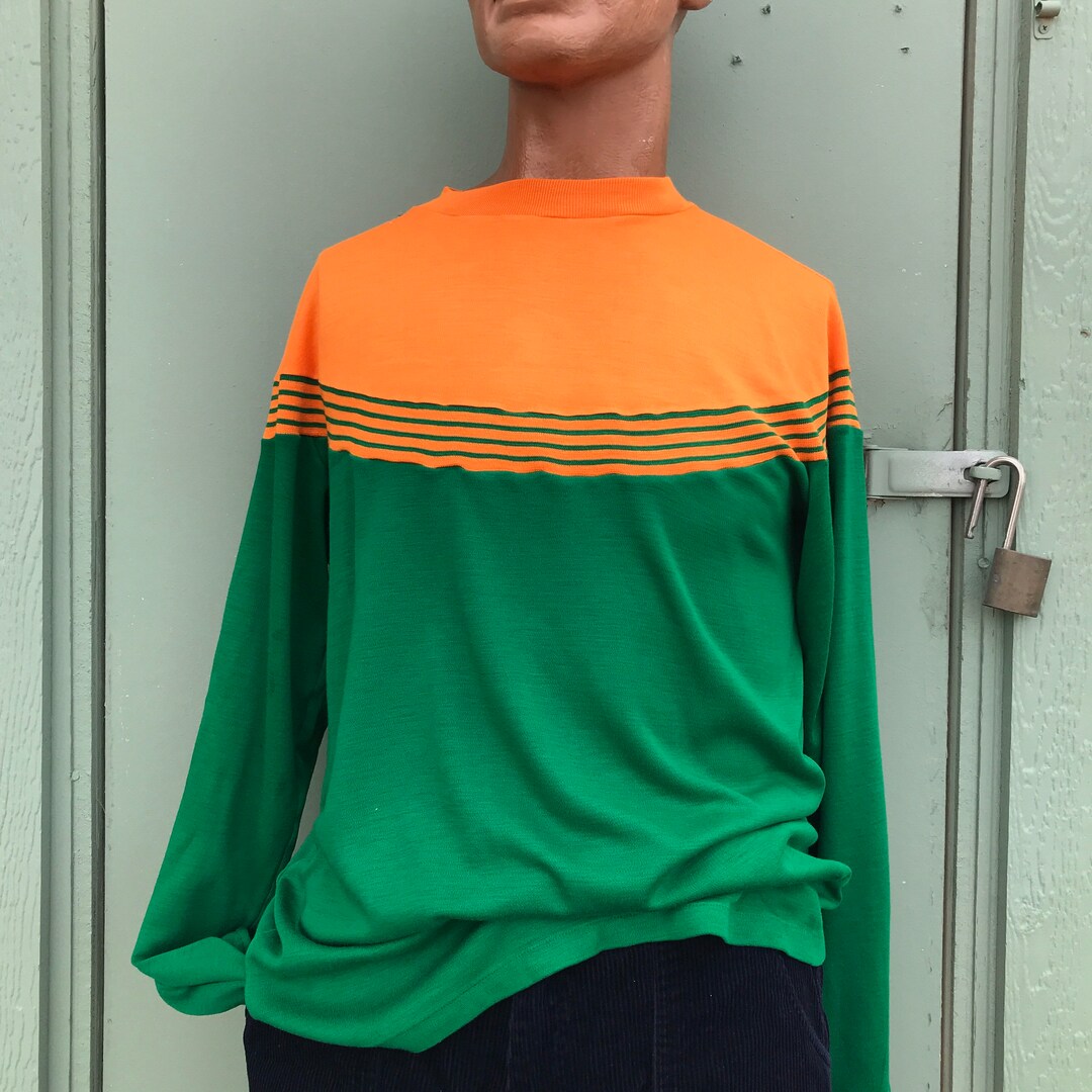 Vintage JELENK Made in JAPAN Football Jersey Orange and Green Etsy