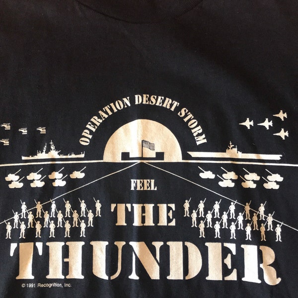 VINTAGE DESERT Storm T Shirt GRAPHIC War Army Black Tee Thunder