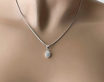 Sterling Silver Crystal Oval Necklace, Rhinestone Pendant