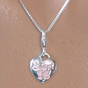 Sterling Silver Sweet Sixteen Pink Charm, Cute Pink Pendant, Pink Necklace, Light Pink Dainty Charm Necklace.