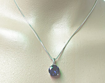 Sterling Silver Blue Round CZ Pendant, 925 Sterling Silver Blue Necklace, Pendant, Round Blue CZ Pendant, Blue Necklace.