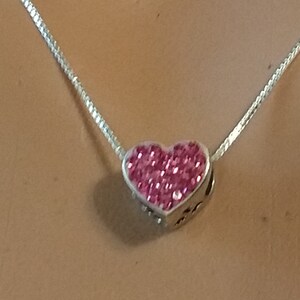 Crystal Jeweled Bead, Grand Mother Sterling Silver Jewelry, Rose Crystal Bead Silver Pendant, Elegant Necklace, 925 Silver Heart Pendant.