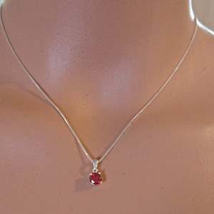 Garnet Necklace, Sterling Silver Round Garnet CZ Pendant, 925 Sterling Silver Garnet Necklace, Pendant, Round Pendant, January Birthstone.