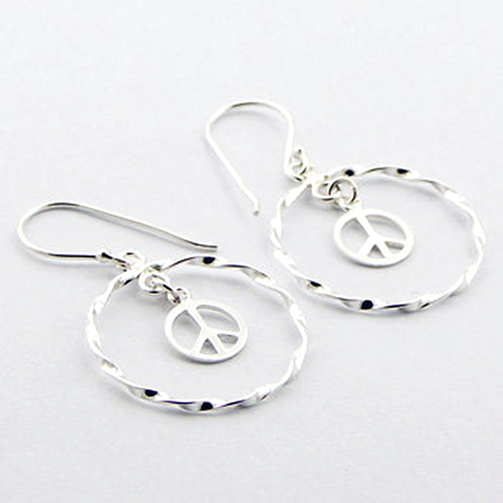 925 Silver Peace Symbol In Twisted Hoop Danglers Etsy
