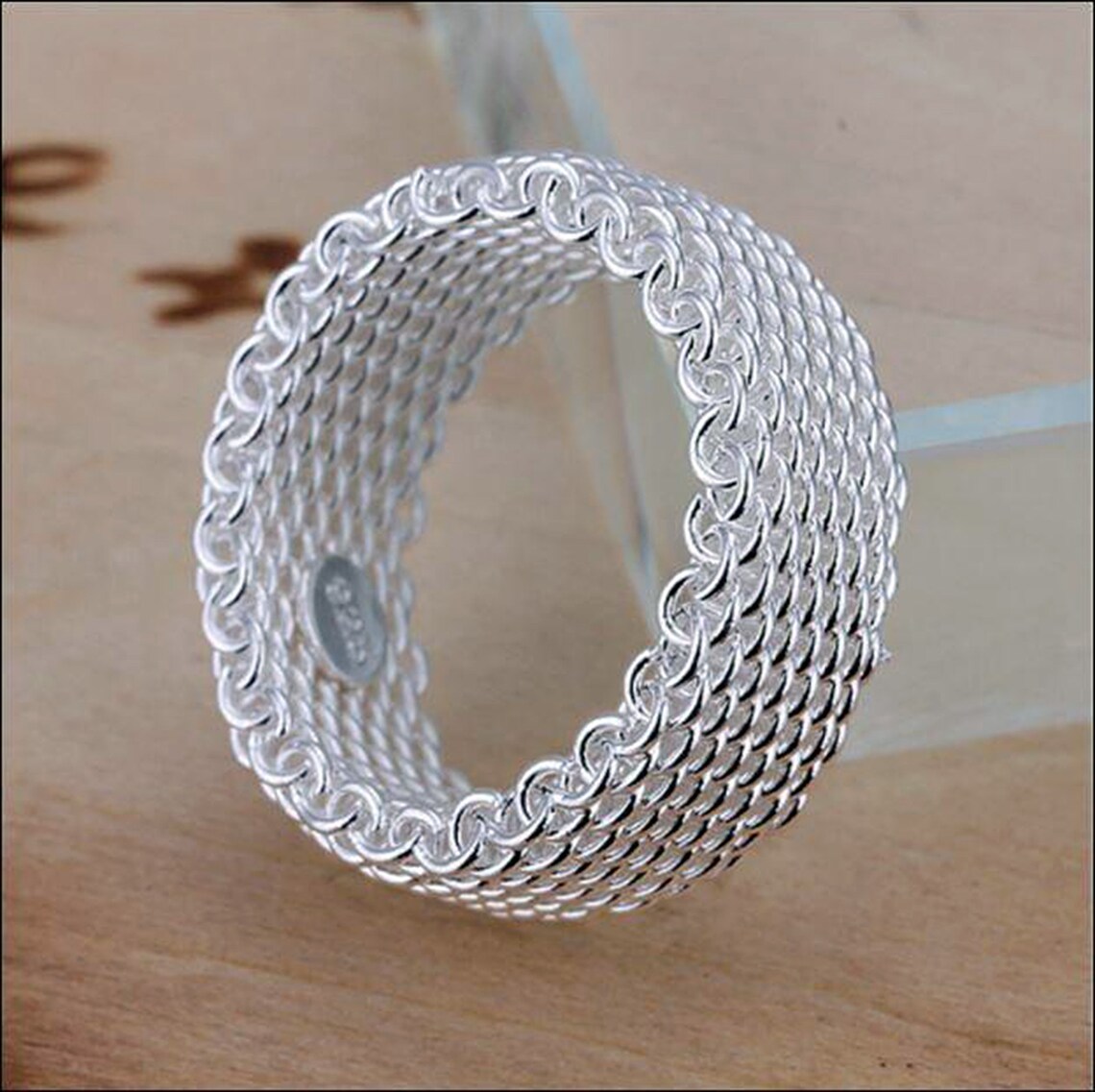 Unisex woven mesh ring 925 silver Etsy