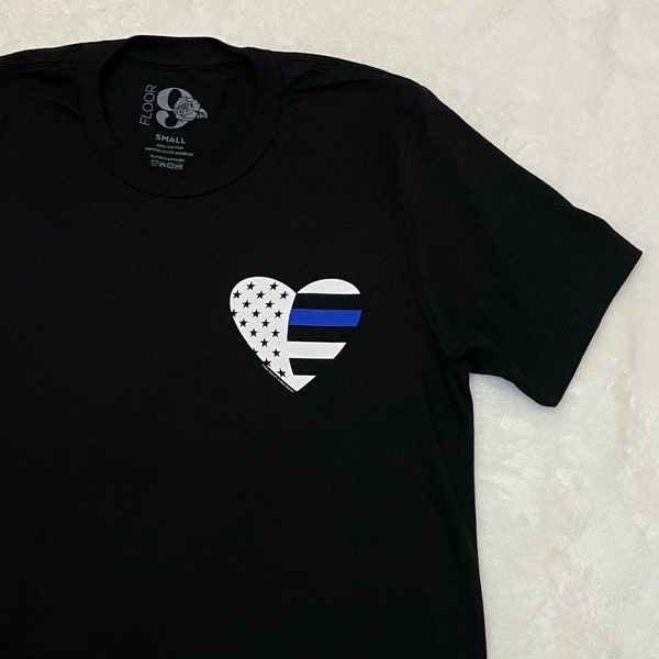 Her BLUE line shirt, police wife shirt, screen print shirt, unisex. Blue line heart flag shirt, police shirt, police officer gifts for women