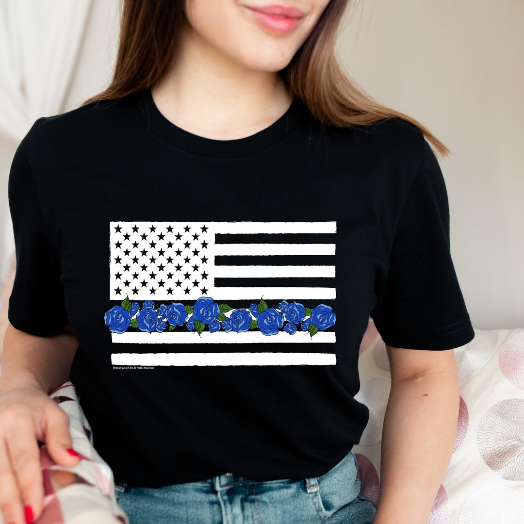 Blue Line Shirt Women or Police Wife Shirt, S-2XL. Blue Line of Roses ...