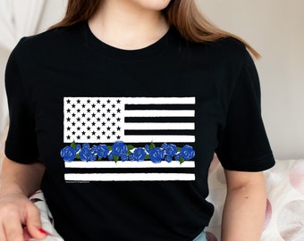 Blue line shirt women or police wife shirt, S-2XL. Blue line of roses on flag, law enforcement gifts, police shirt, police gifts, LEO wife