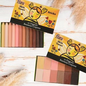 Skin Tone Crayons, Beeswax Crayons, 12 Count by Filana, Sticks or Blocks