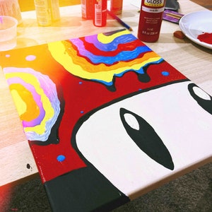 May include: A colorful abstract painting on a canvas with a white background and black outlines. The painting features a rainbow of colors, including red, orange, yellow, green, blue, indigo, and violet. The painting is titled "#11.08.20".