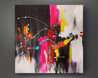 Neon Abstract Painting: Thick Layer Art (30x30)
