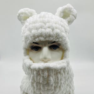 White Balaclava Hat with Bunny Ears - Ski Mask Balaclava, Balaclava for Skiing, Womens Balaclava, Crochet Ski Mask, Winter Hat