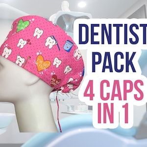 4 pcs Dentist Scrub Caps Dental Caps, Dentist Gift, Dental Hygienist Cap, Dental Assistant Cap, Dental Hygienist Gift,SET OF 4 image 1