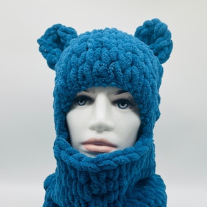 Indigo Blue Balaclava Hat with Bunny Ears - Ski Mask Balaclava, Balaclava for Skiing, Womens Balaclava, Crochet Ski Mask, Winter Hat