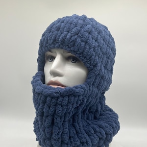 Denim Blue Knit Balaclava: Handmade Crochet Ski Mask