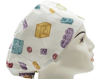 Lego Scrub Hat | Surgical Scrub Caps, Women Scrub Cap, Nurse Scrub Hat, Chemo Hat, Chef Hat,Surgical Scrub Hat with Button,Pediatrician Gift