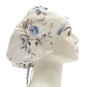Blue Floral Scrub Hat | Flower Scrub Caps, Women Scrub Caps, Nurse Scrub Cap, Floral Surgical Scrub Hats for Women