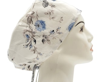 Blue Floral Scrub Hat | Flower Scrub Caps, Women Scrub Caps, Nurse Scrub Cap, Floral Surgical Scrub Hats for Women