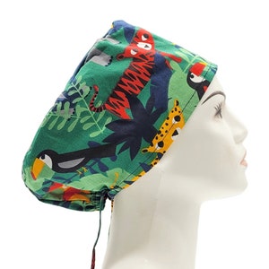 Tropical Scrub Hat | Women Scrub Caps, Surgical Cap Women, Nurse Scrub Hat, Surgical Scrub Hats with Buttons, Chemo Cap