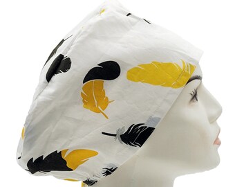 Black Yellow Feather Scrub Hat | Feather Scrub Caps, Women Scrub Caps, Nurse Scrub Hat, Surgical Scrub Caps, Surgical Scrub Hats with Button