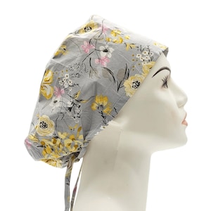 Floral Scrub Hat | Flower Scrub Caps, Women Scrub Caps, Nurse Scrub Hat, Floral Surgical Scrub Hats with Buttons