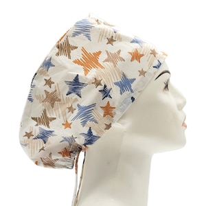 Bonnet bleu orange avec étoiles | Bonnet de chirurgie étoiles, bonnets de gommage pour femmes, bonnet de gommage pour infirmière, bonnets de gommage chirurgicaux avec boutons