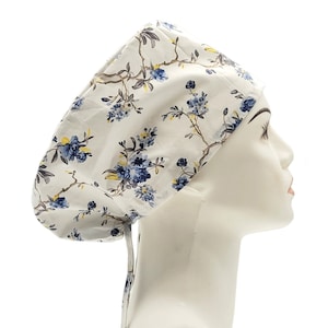 Blue Floral Scrub Hat | Flower Scrub Caps, Women Scrub Caps, Surgical Cap Women, Nurse Scrub Hat, Surgical Scrub Hats with Buttons