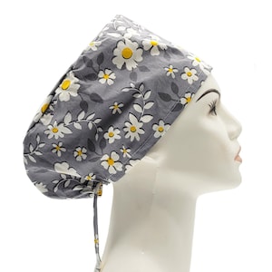 Daisy Floral Scrub Hat | Flower Scrub Caps, Women Scrub Caps, Surgical Cap Women, Nurse Scrub Hat, Chemo Cap