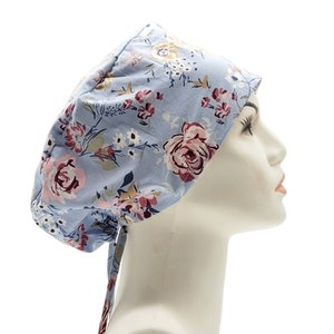 Blue Floral Scrub Hat | Blue Flower Scrub Caps, Women Scrub Caps, Nurse Scrub Hat, Surgical Scrub Caps, Surgical Scrub Hats, Chemo Cap