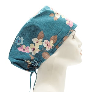 Blue Floral Scrub Hat | Flower Scrub Caps, Women Scrub Caps, Nurse Scrub Hat, Surgical Scrub Caps, Floral Surgical Scrub Hats, Chemo Cap