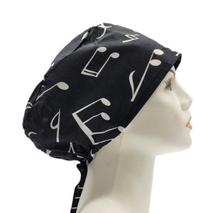 Black Music Scrub Hat | Music Surgical Hat, Scrub Cap for Women, Surgical Scrub Caps, Surgical Scrub Hats with Buttons, Nurse Hat,Doctor Hat