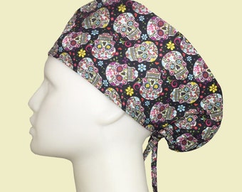 Floral Skull Scrub Cap: Cotton Medical Bonnet, Chemo Hat