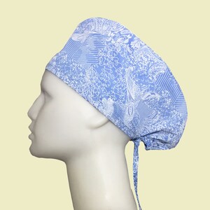 Blue Floral Scrub Hat | Blue Surgical Cap, Surgical Cap with Buttons, Nurse Scrub Hat, Doctor Scrub Hat, Medical Hair Cap with Buttons