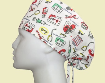 Medical Emergency Print Scrub Cap: Unisex Cotton Doctor/Nurse Hat, Chemo Hat