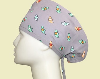 Verbandsmütze mit Vogel Print: Baumwoll Krankenschwester Hut mit Knöpfen, Chemo Mütze