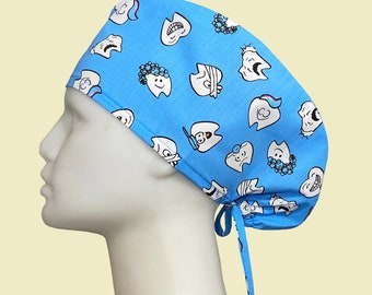 Blue Dental Scrub Cap: Cotton Dentist/Hygienist Surgical Cap with Buttons