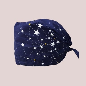 Stars Scrub Hat with Buttons | Celestial Scrub Cap, Galaxy Scrub Hat, Unisex Surgical Cap with Buttons, Nurse Scrub Hat, Sky Scrub Hat