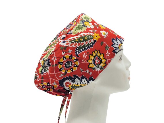 Scrub Hats for Women - Small to Medium - Boho with FABRIC TIES