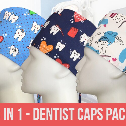 Dentist Surgical Scrub Cap Hat With Buttons Tooth Print Etsy