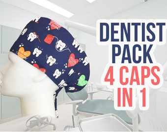 Toucas de limpeza dentária com botões: conjunto de 4 peças para dentista/higienista