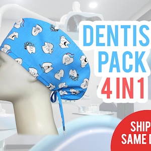 4 pcs Dentist Scrub Caps | Dental Caps, Dentist Gift, Dental Hygienist Cap, Dental Assistant Gift, Dental Hygienist Gift