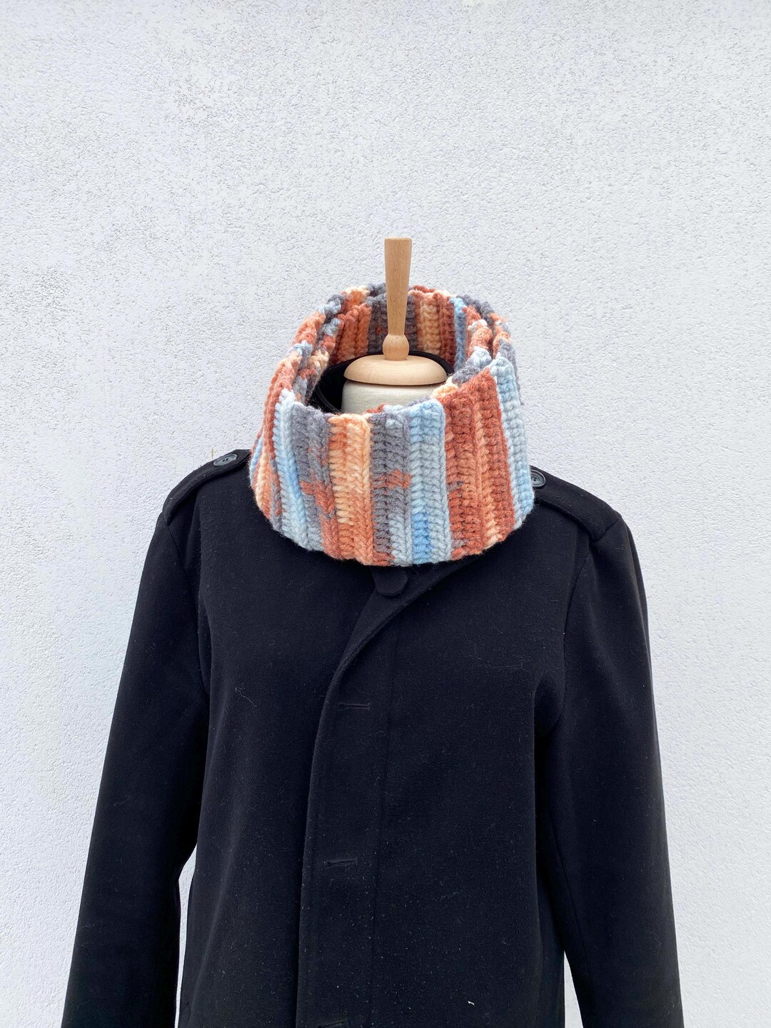 Multicolor Hand Knit Collar Scarf - Knitted Cowl, Unisex Wool Winter ...