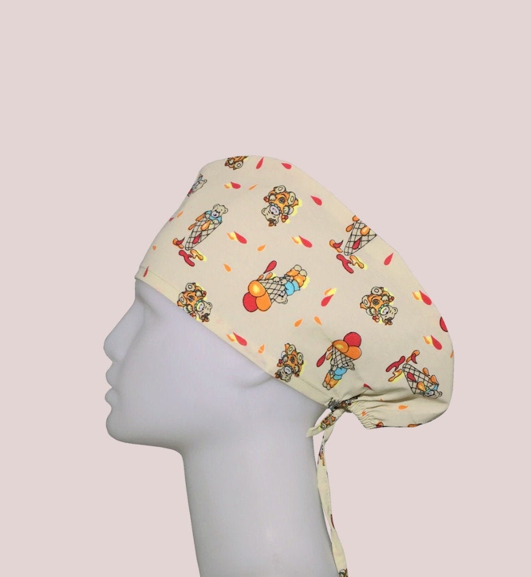 Ice Cream Scrub Hat Ponytail Caps, Bouffant Cap, Surgical Cap,