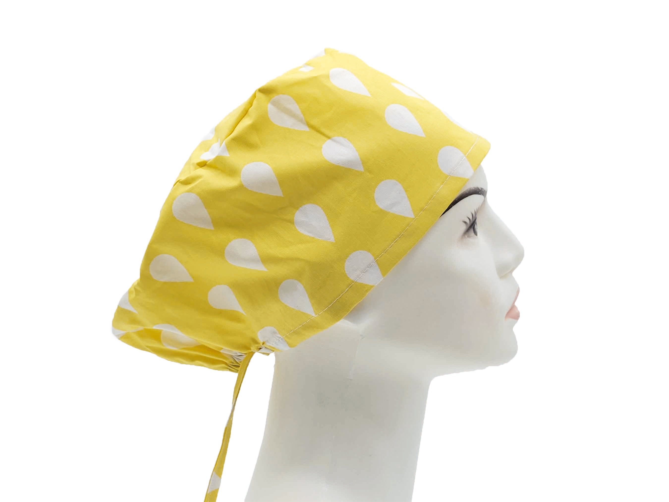 Yellow Drop Scrub Hat | Drop Scrub Caps, Women Scrub Caps, Surgical Cap Women, Nurse Scrub Hat, Surgical Scrub Hats with Buttons