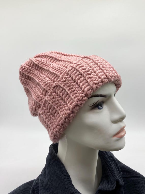 Pink Knitted Chunky Beanie: Cozy Unisex Winter Hat - Etsy display picture 2